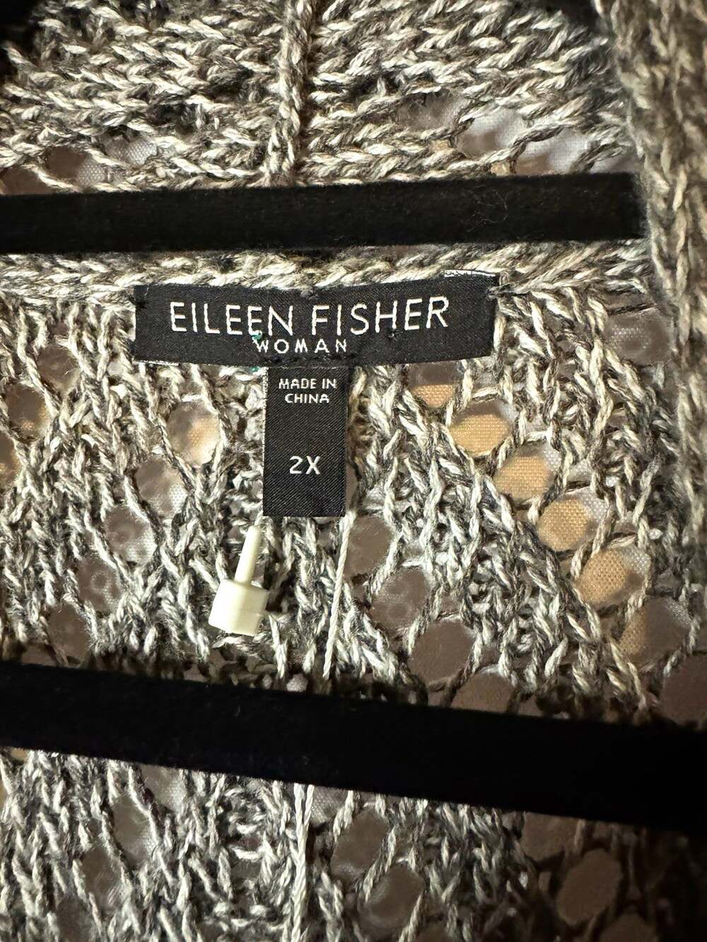 Eileen Fisher Women’s 2X Gray Open-Knit Cotton Open Front Cardigan Long Sleeve